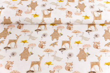 Baumwolle, Popeline, Waldtiere, Rehe, Bären, weiß, 0,5 m